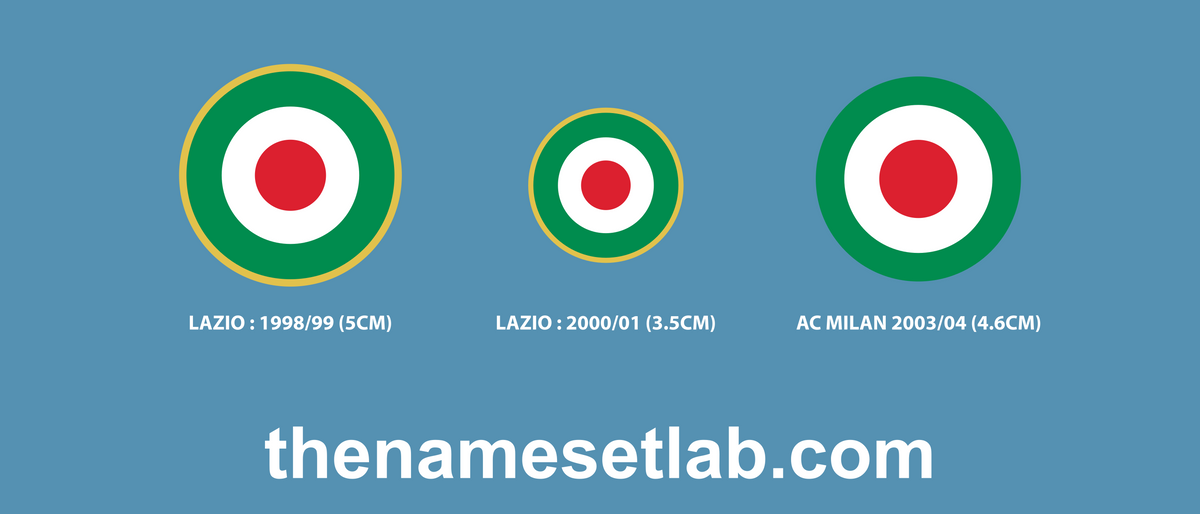 Three circular Lazio logos with red, white, and green colors on a blue background, accompanied by text and a website URL.