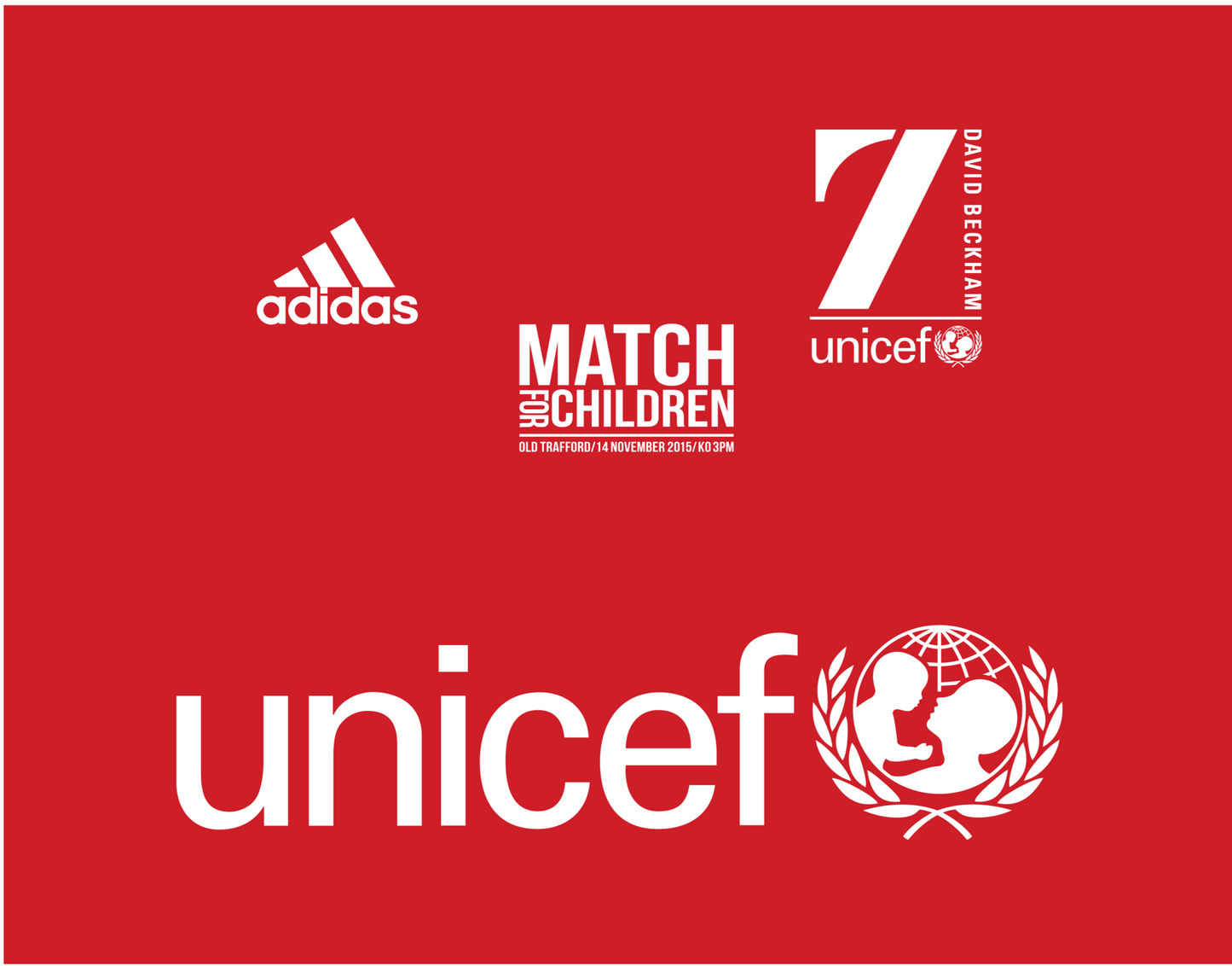 Red background with logos of Adidas, Match for Children, and UNICEF