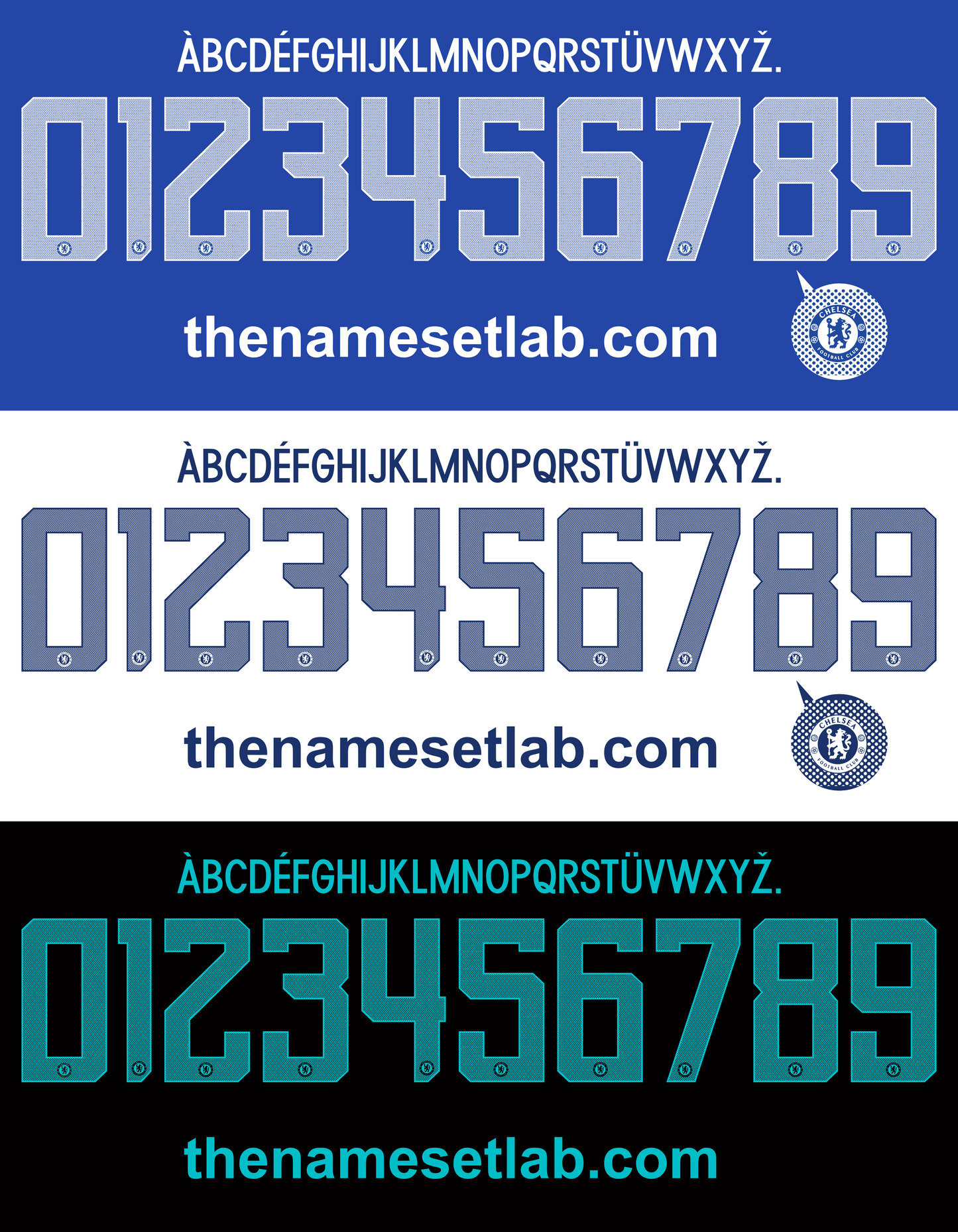 Chelsea 2017-2018 UCL Cup nameset Classic Premier font vector artwork