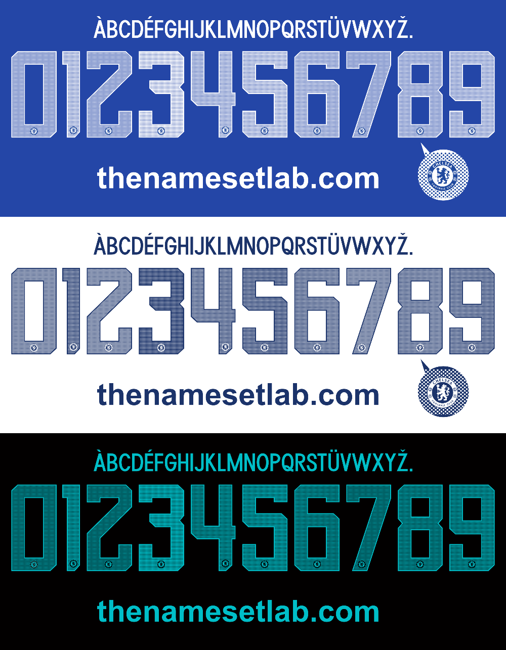 Chelsea 2017-2018 UCL Cup nameset Classic Premier font vector artwork