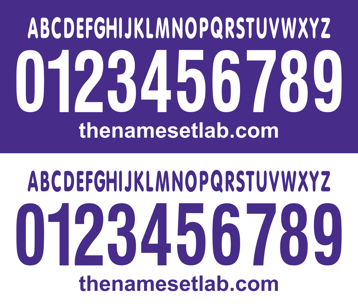 White and purple Fiorentina 2006-2007 Nameset font display with numbers and website URL on a white background