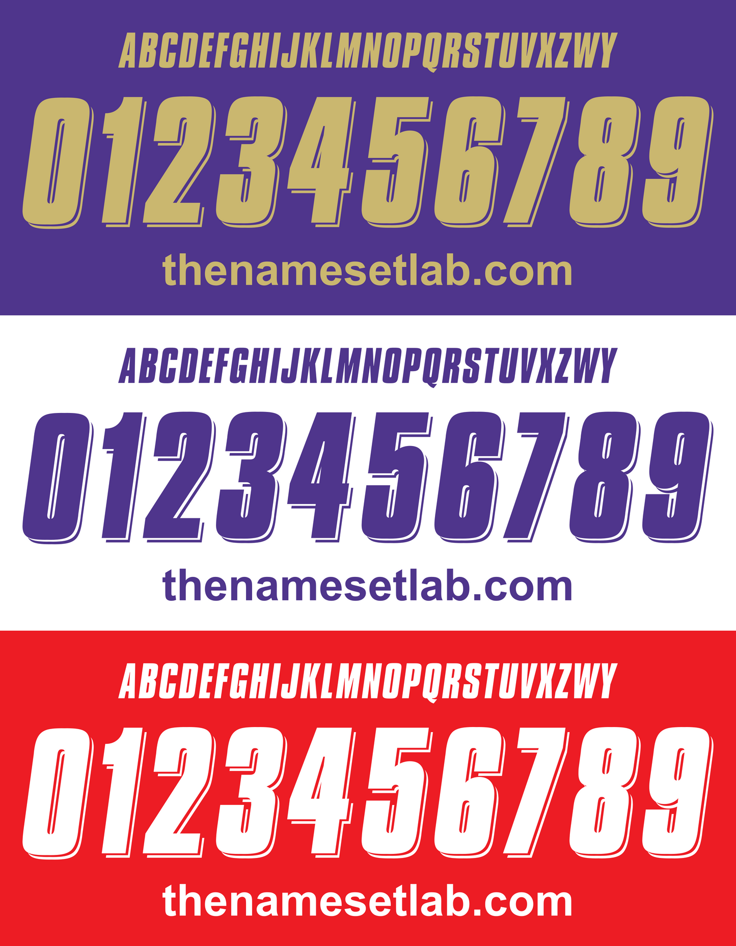 Three color swatches of the Fiorentina 2007-2012 Nameset with numbers and text 'thenamesetlab.com' on a white background