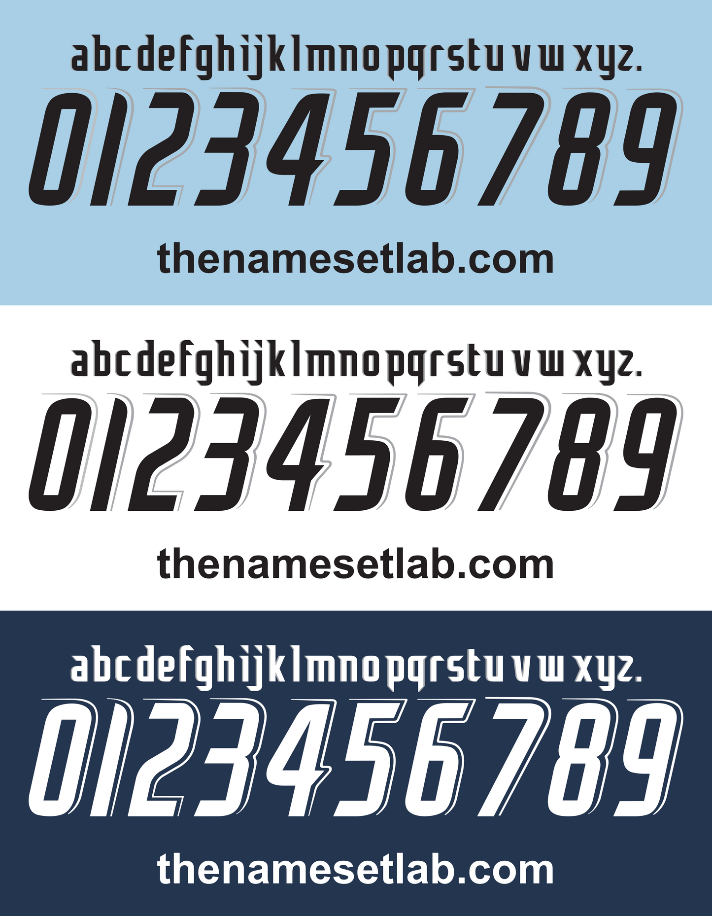 Three sets of Lazio 2006-2008 Nameset black text on blue and white backgrounds with 'thenamesetlab.com' below.