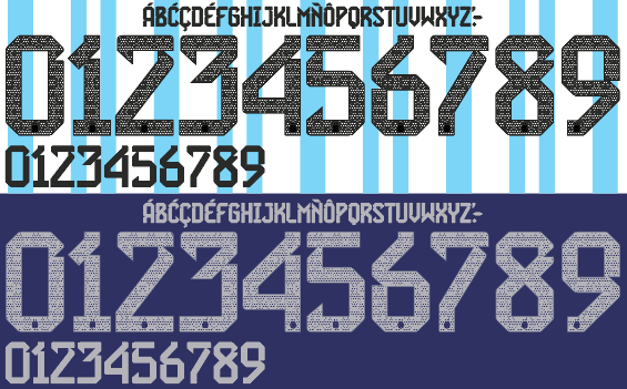 Textured numbers and letters on a striped background showing the Argentina 2022 Football Nameset 