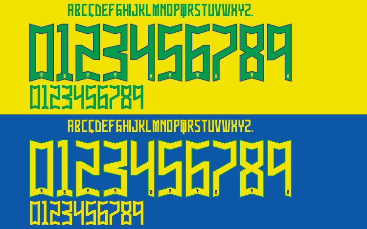 Geometric Brazil_2022_nameset_font_vector design on a yellow and blue background