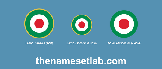 Three circular Lazio logos with red, white, and green colors on a blue background, accompanied by text and a website URL.