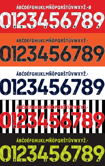 English Premier League 2023–2024 Nameset Vector Font Mockup of all 5 colours