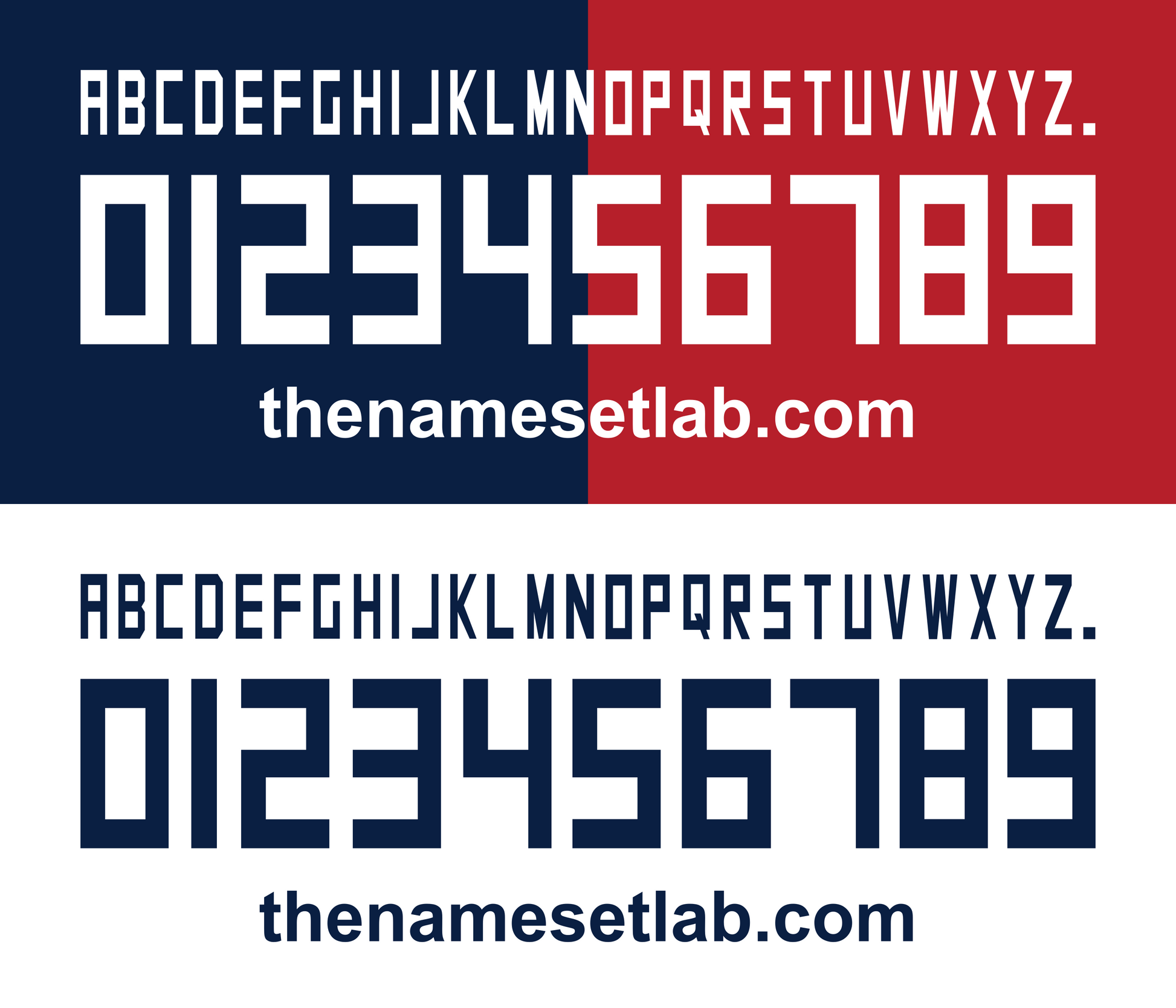 Alphabet and number Cagliari 2013-2014 Nameset with 'the namesetlab.com' branding on a red and blue background.