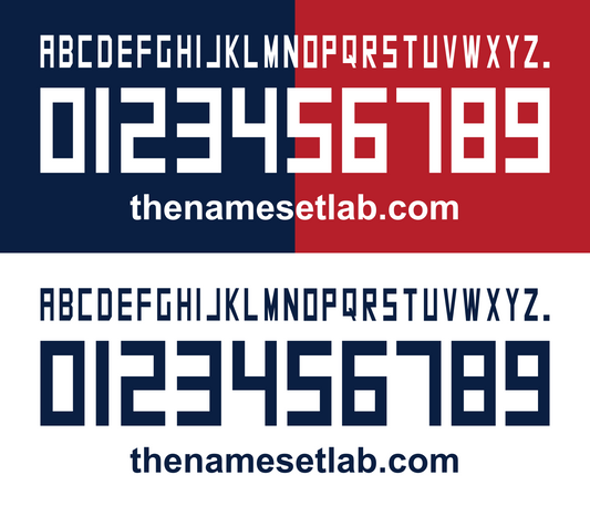 Alphabet and number Cagliari 2013-2014 Nameset with 'the namesetlab.com' branding on a red and blue background.