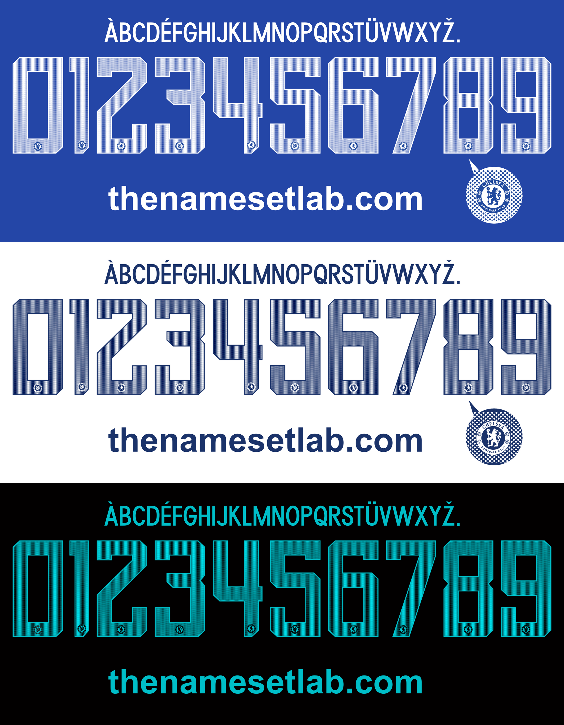 Chelsea 2017-2018 UCL Cup nameset Classic Premier font vector artwork
