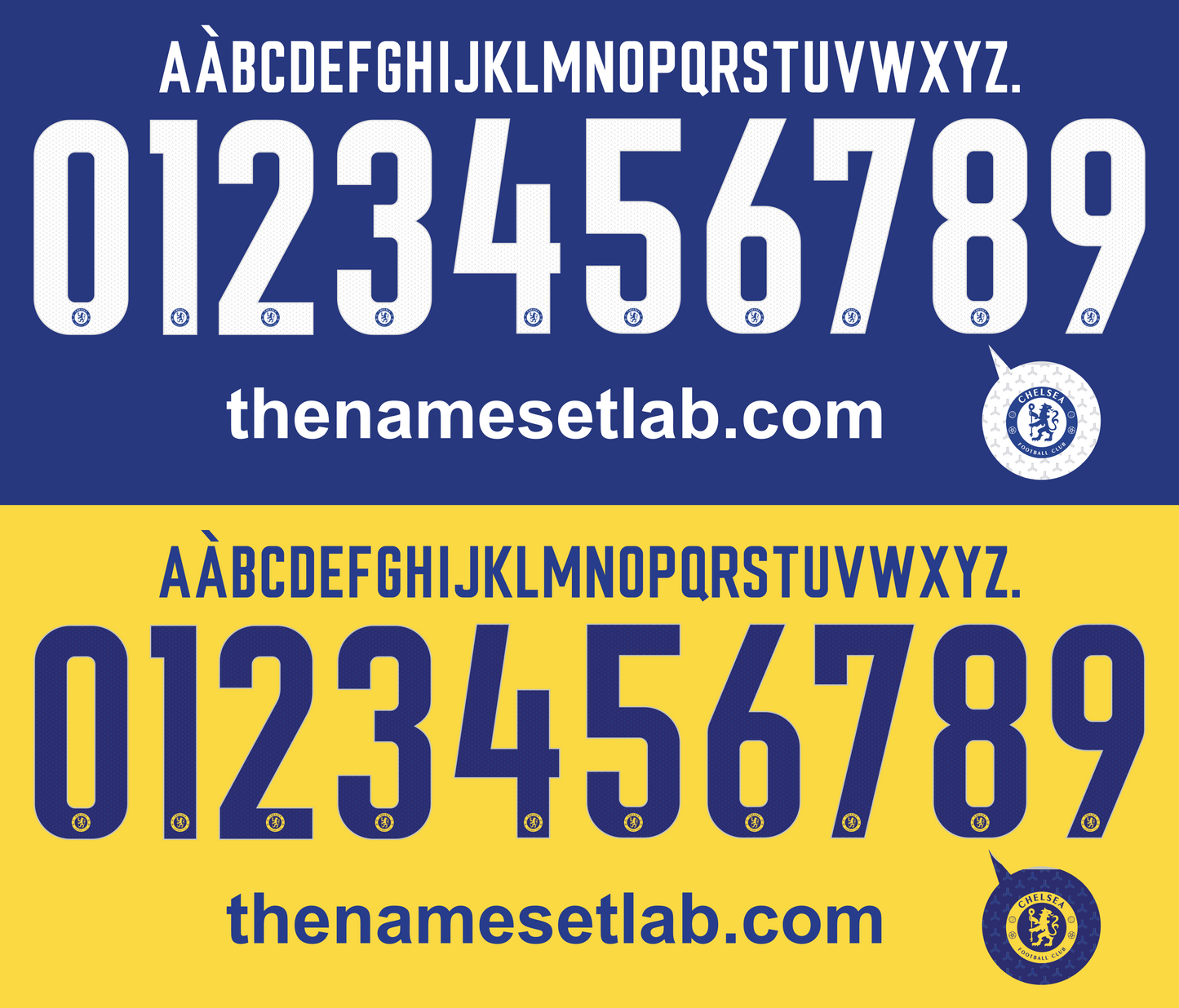 Chelsea 2018-2019 UCL Cup nameset Classic Premier font vector design
