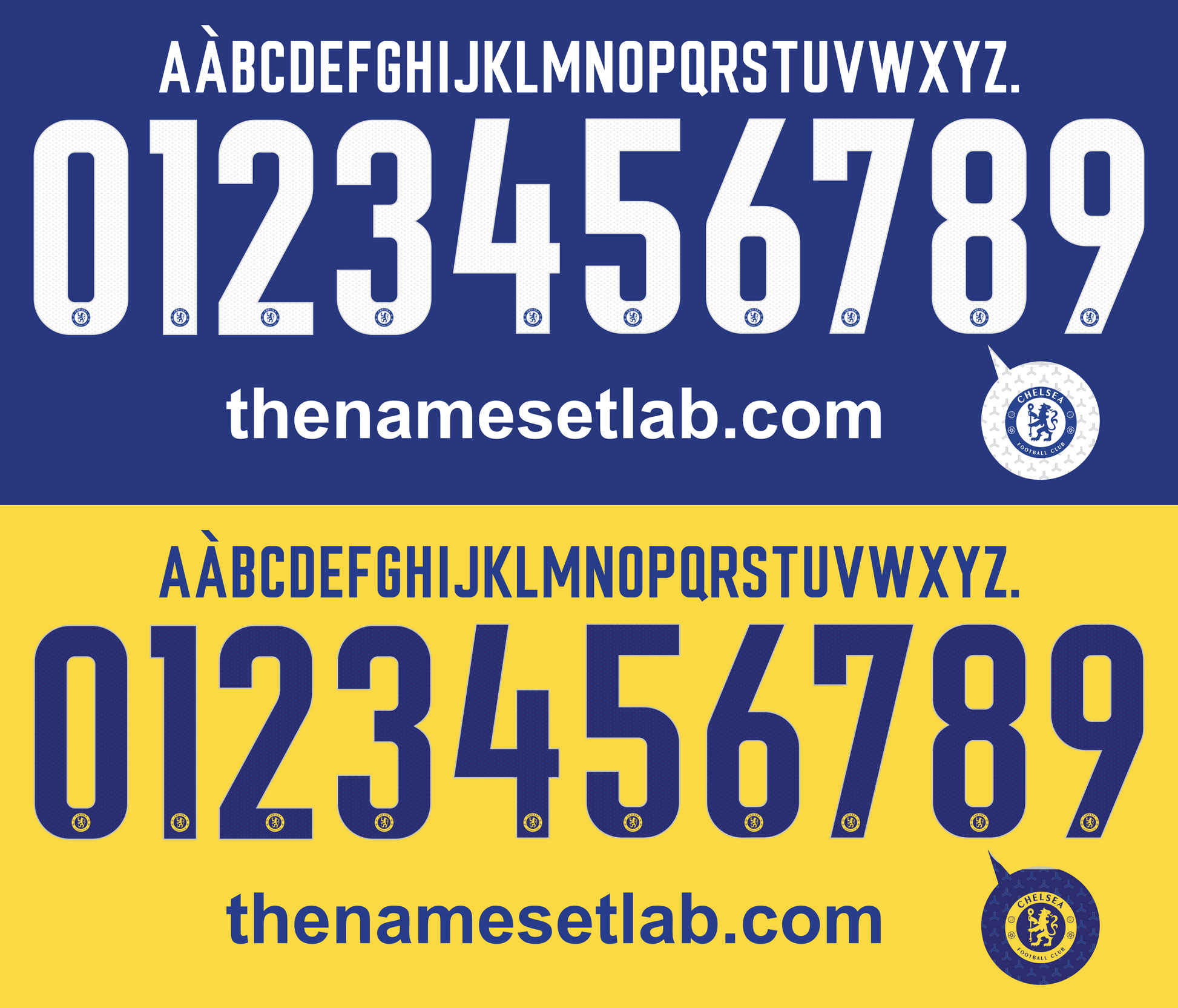 Chelsea 2018-2019 UCL Cup nameset Classic Premier font vector design
