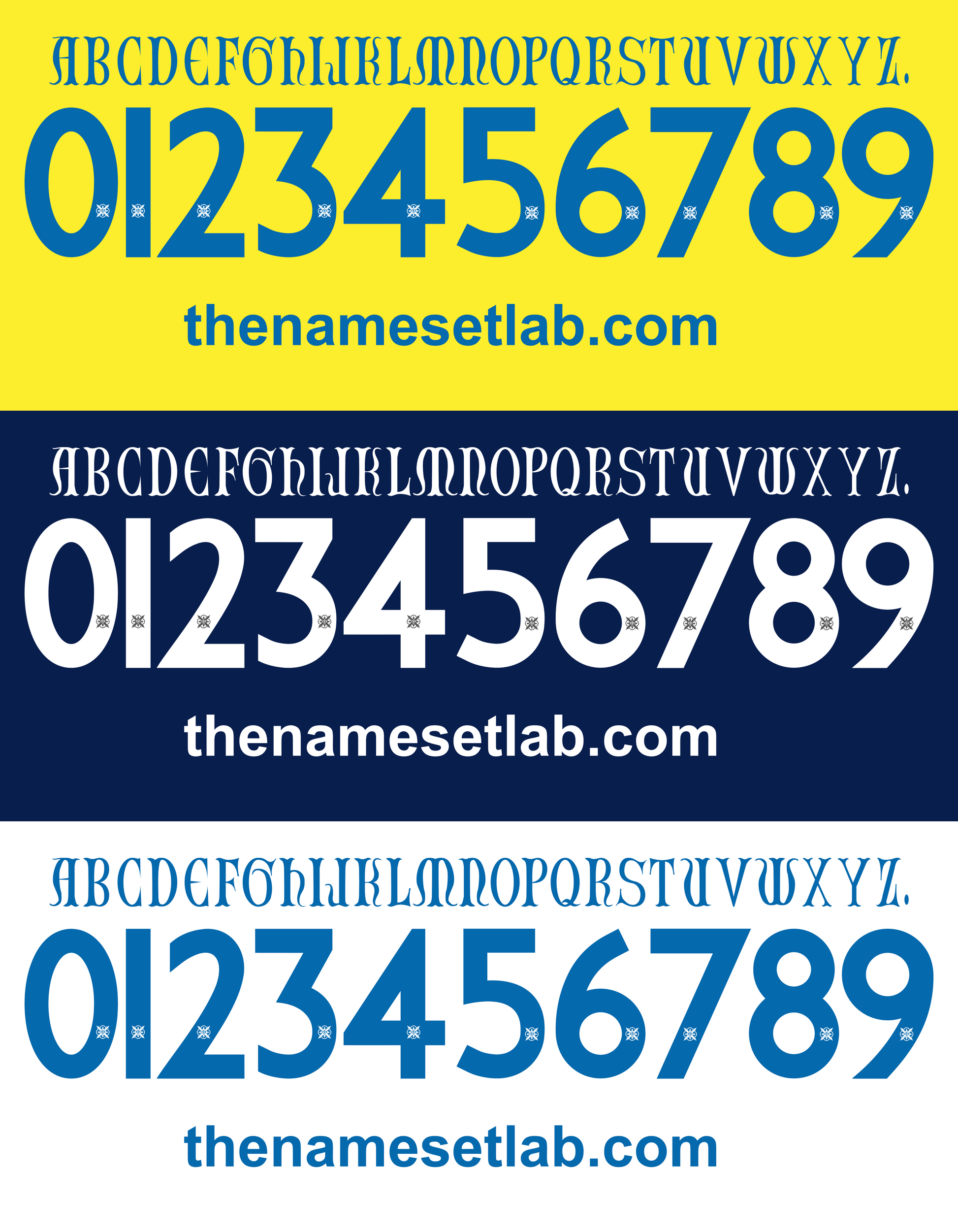 Three sets of Chievo 2016-2017 Nameset numbers and letters on different colored backgrounds, featuring 'thenamesetlab.com'.