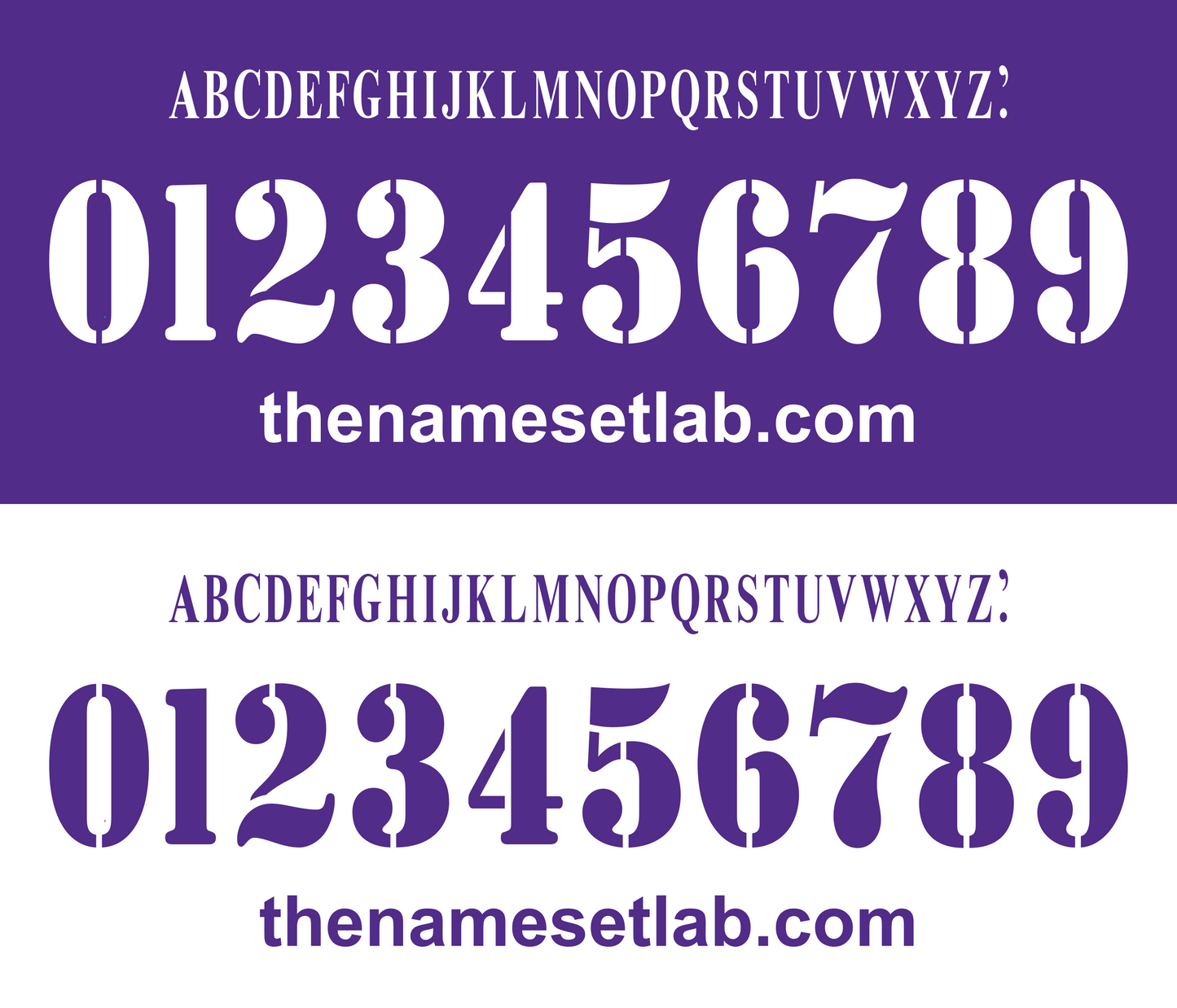 White and purple Fiorentina 2003-2005 Nameset font display with numbers and letters on a white background