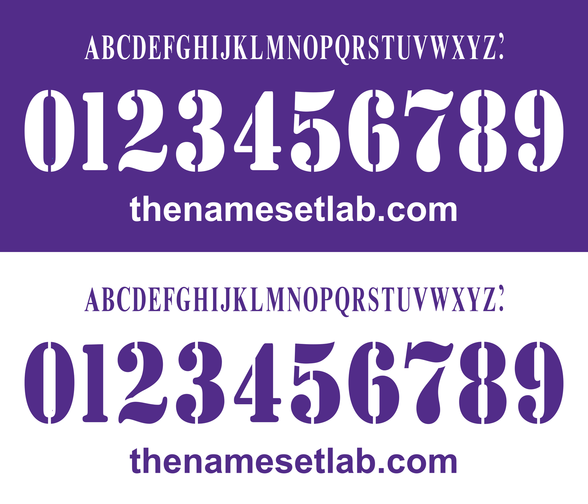 White and purple Fiorentina 2003-2005 Nameset font display with numbers and letters on a white background