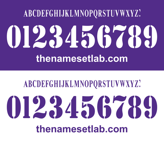 White and purple Fiorentina 2003-2005 Nameset font display with numbers and letters on a white background