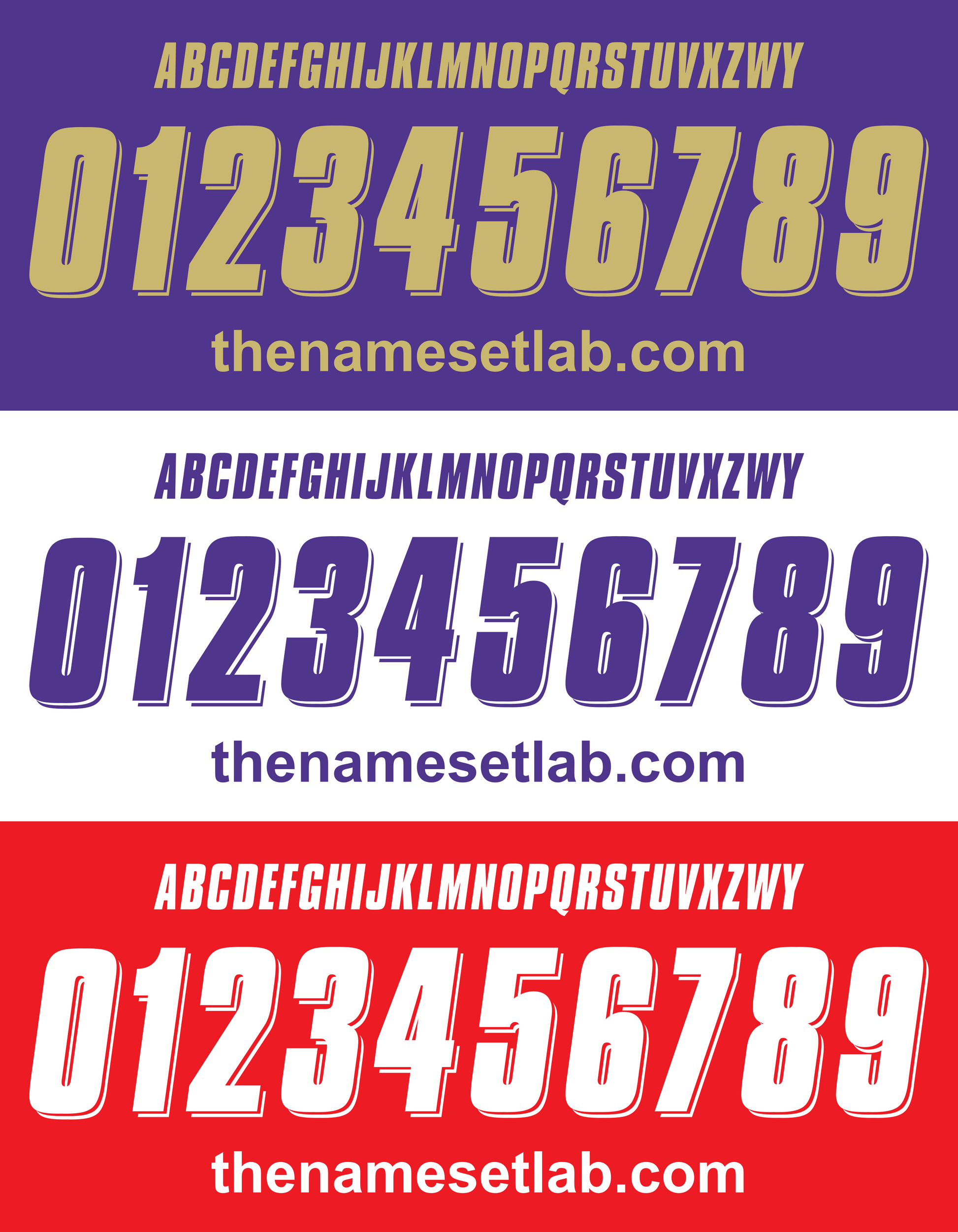 Three color swatches of the Fiorentina 2007-2012 Nameset with numbers and text 'thenamesetlab.com' on a white background