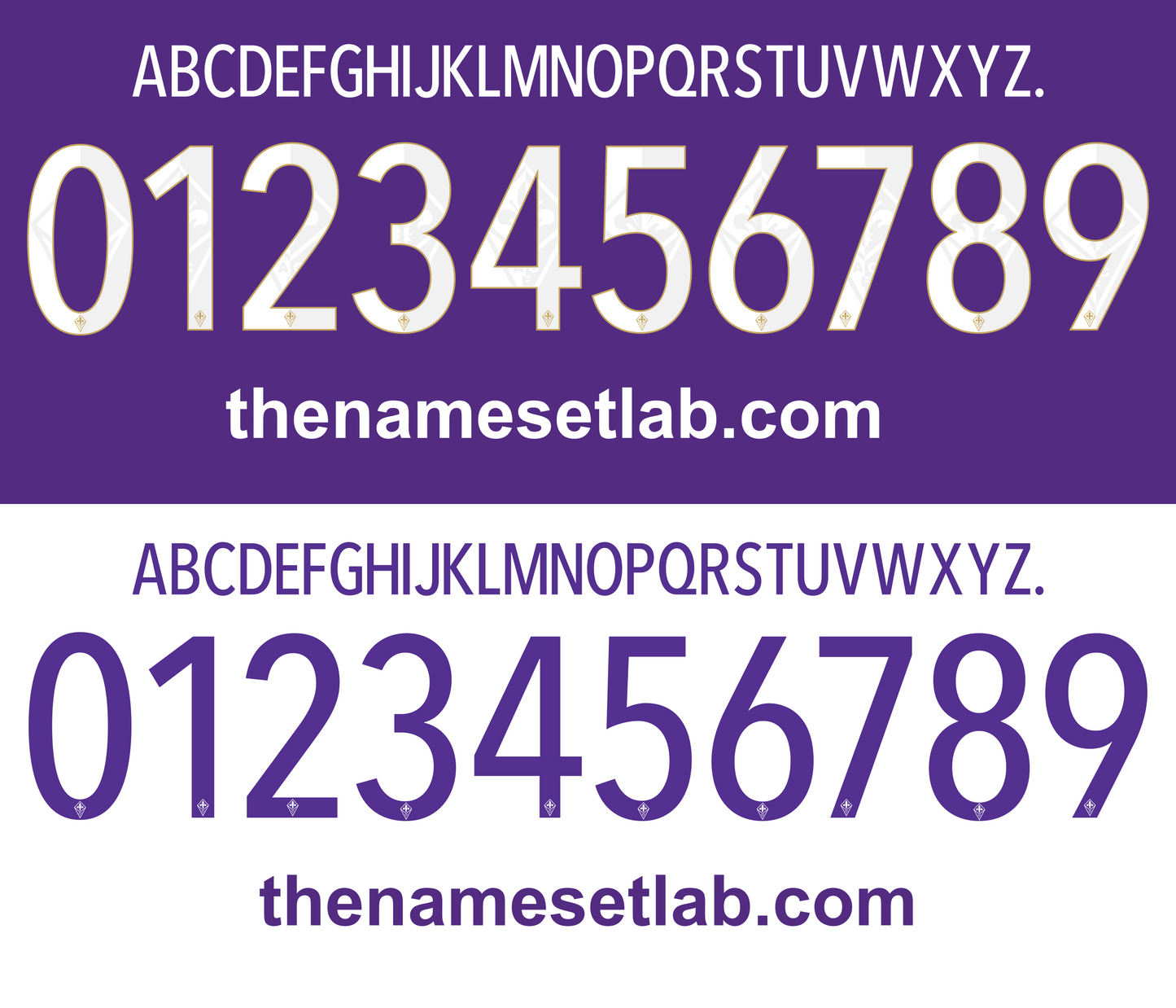 White Fiorentina 2014-2015 Nameset on a purple background with numbers and website URL.