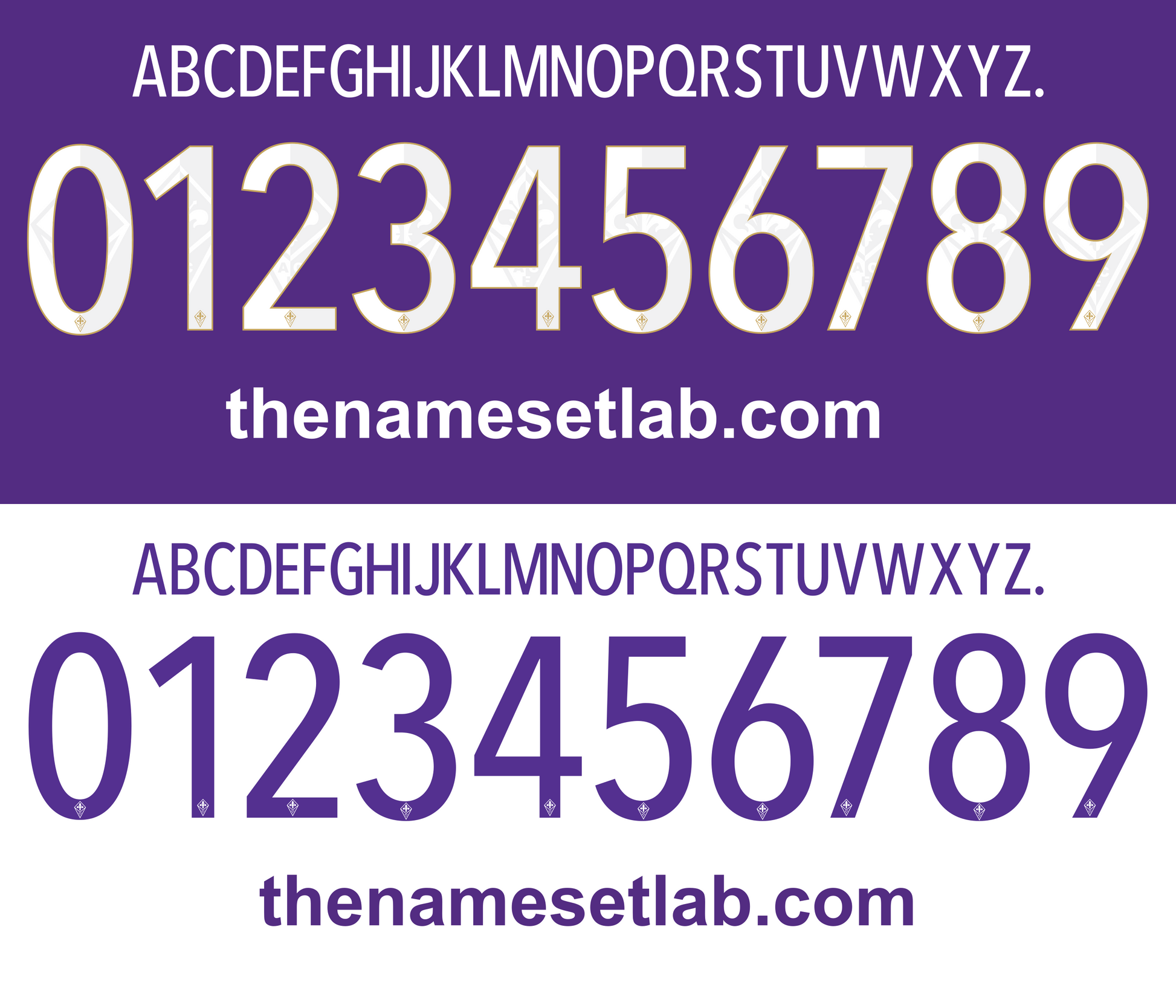 White Fiorentina 2014-2015 Nameset on a purple background with numbers and website URL.