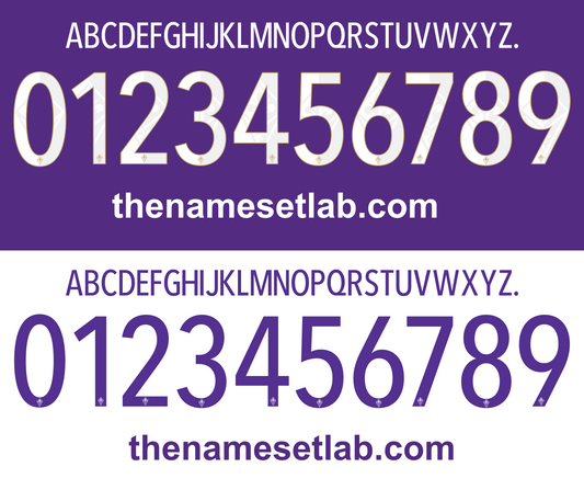 White Fiorentina 2014-2015 Nameset on a purple background with numbers and website URL.