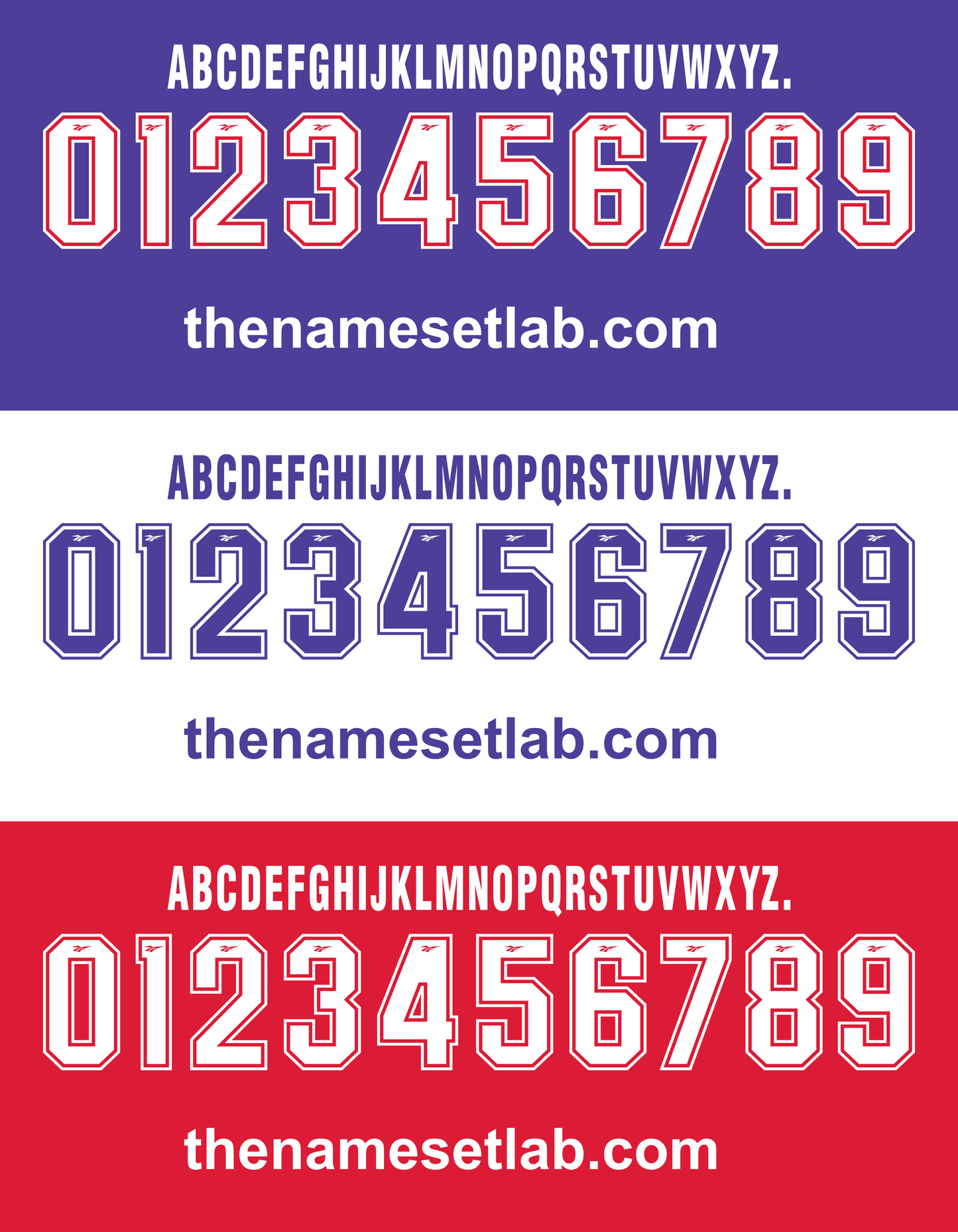 Three Fiorentina 1996-1997 Nameset fonts with numbers and letters on a white background, featuring 'thenamesetlab.com'.