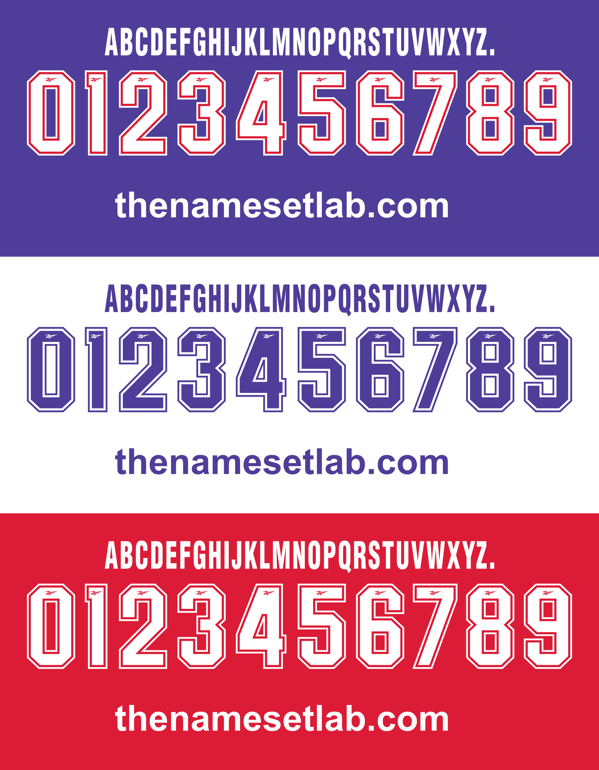 Three Fiorentina 1996-1997 Nameset fonts with numbers and letters on a white background, featuring 'thenamesetlab.com'.