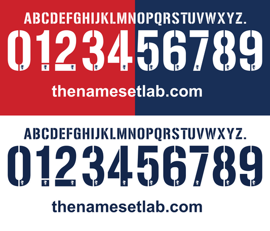 Genoa 2008-2012 Nameset Alphabet and number set with 'thenamesetlab.com' branding on a red, white, and blue background.