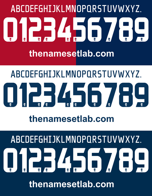 Genoa 2012-2014 Nameset  Alphabet and number set with 'the namesetlab.com' branding on a red, white, and blue background.