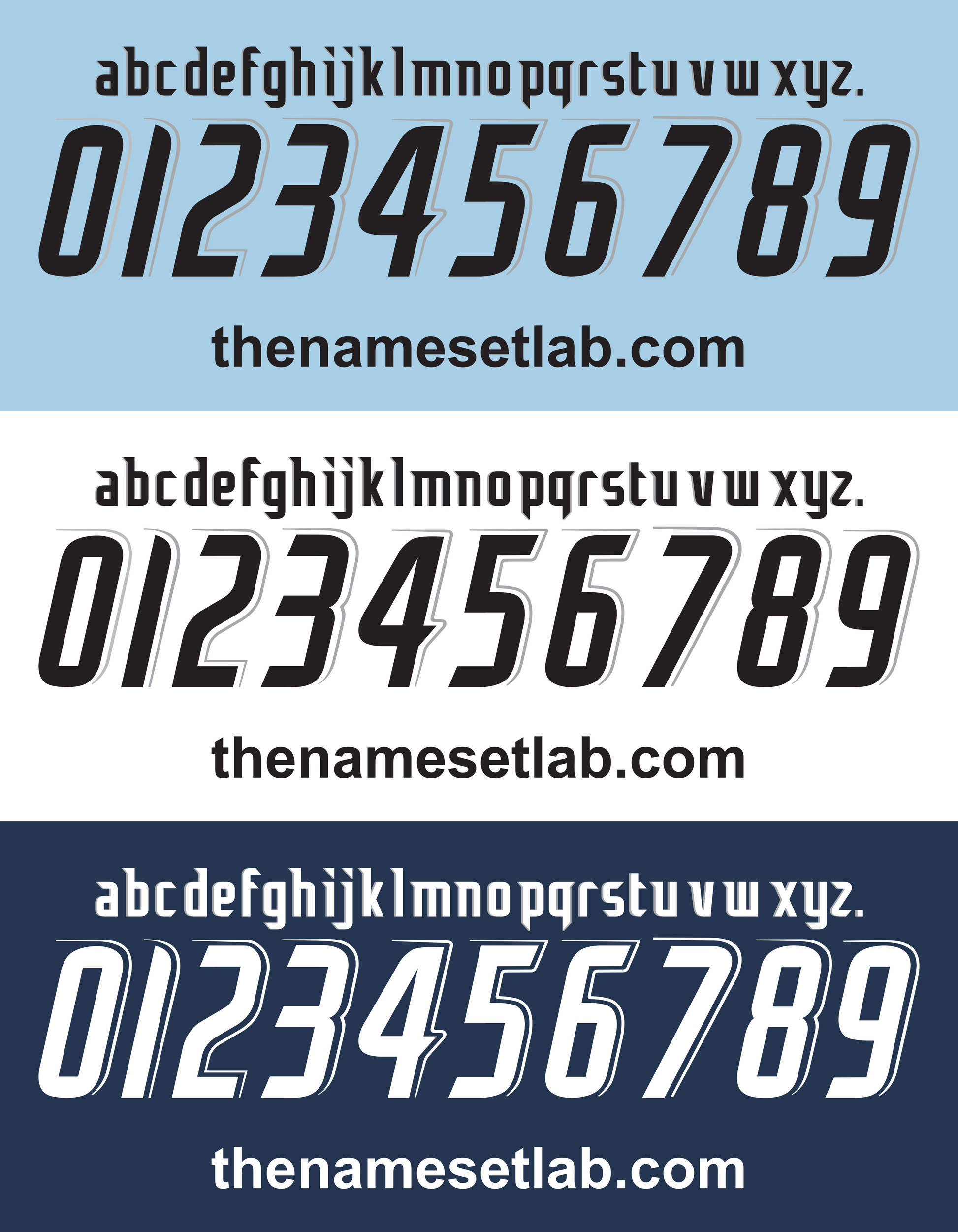 Three sets of Lazio 2006-2008 Nameset black text on blue and white backgrounds with 'thenamesetlab.com' below.