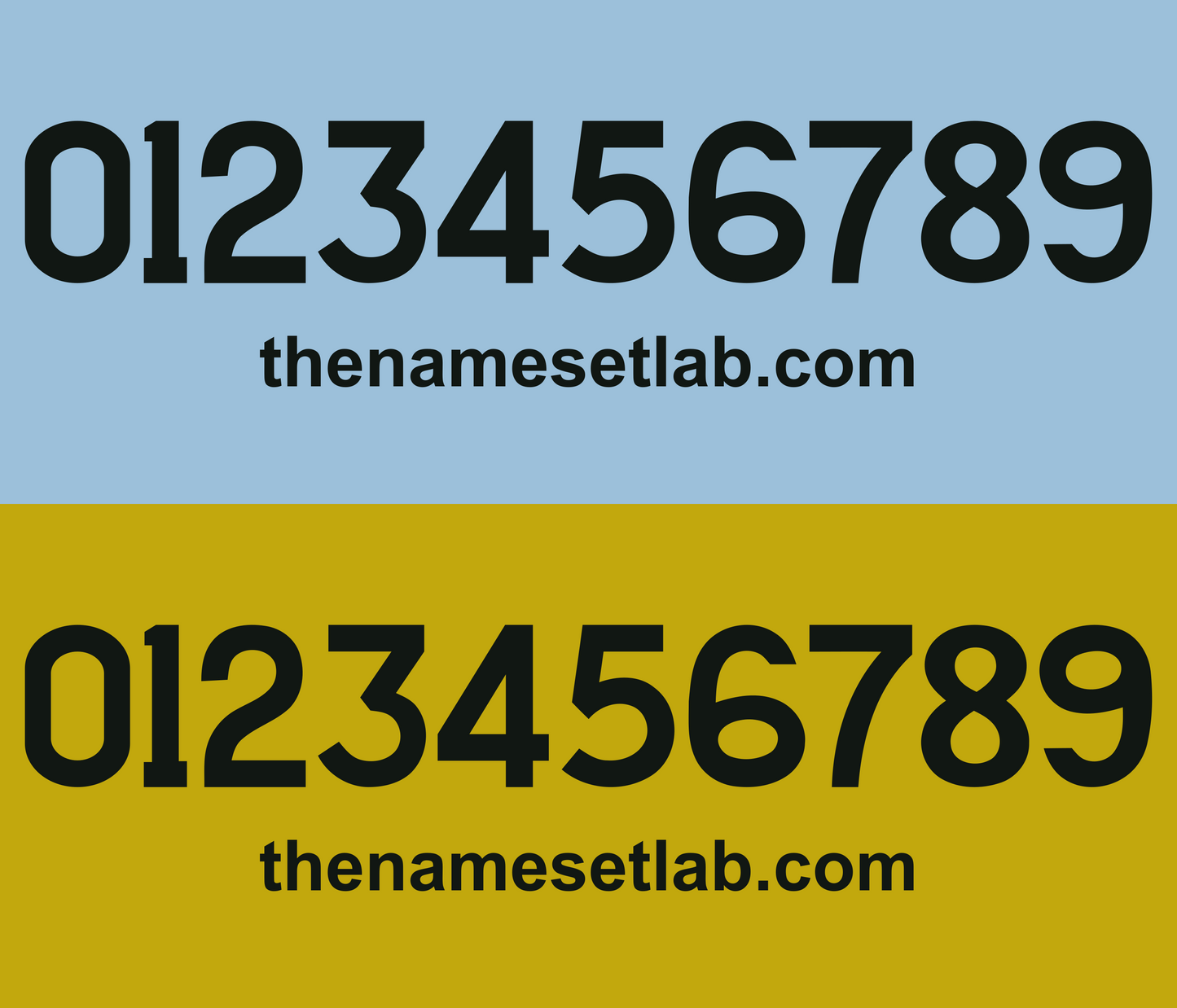 Black numbers of the Lazio 1989-1991 Nameset on a blue and yellow background with 'thenamesetlab.com' text.
