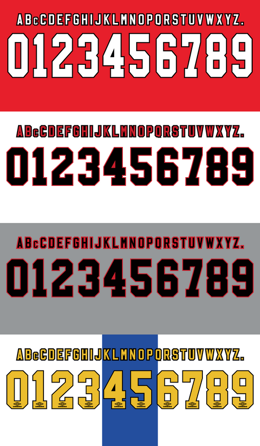 Manchester United 1996-1997 nameset Classic Premier font vector file
