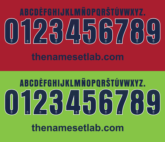 Navy text on red and green backgrounds with 'thenamesetlab.com' based on the Osasuna 2013-2014 nameset.