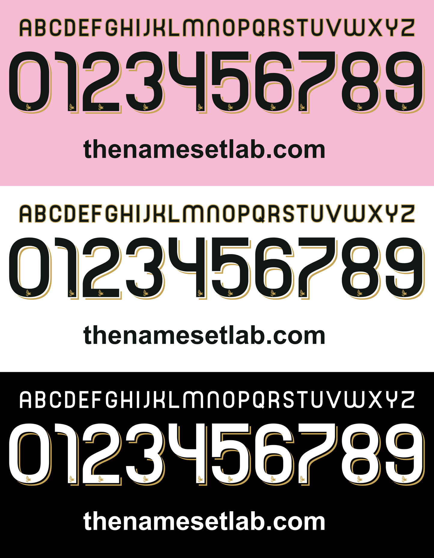 Set of Palermo 2010-2011 Nameset numbers and letters on a pink, white, and black background with 'thenamesetlab.com' branding.
