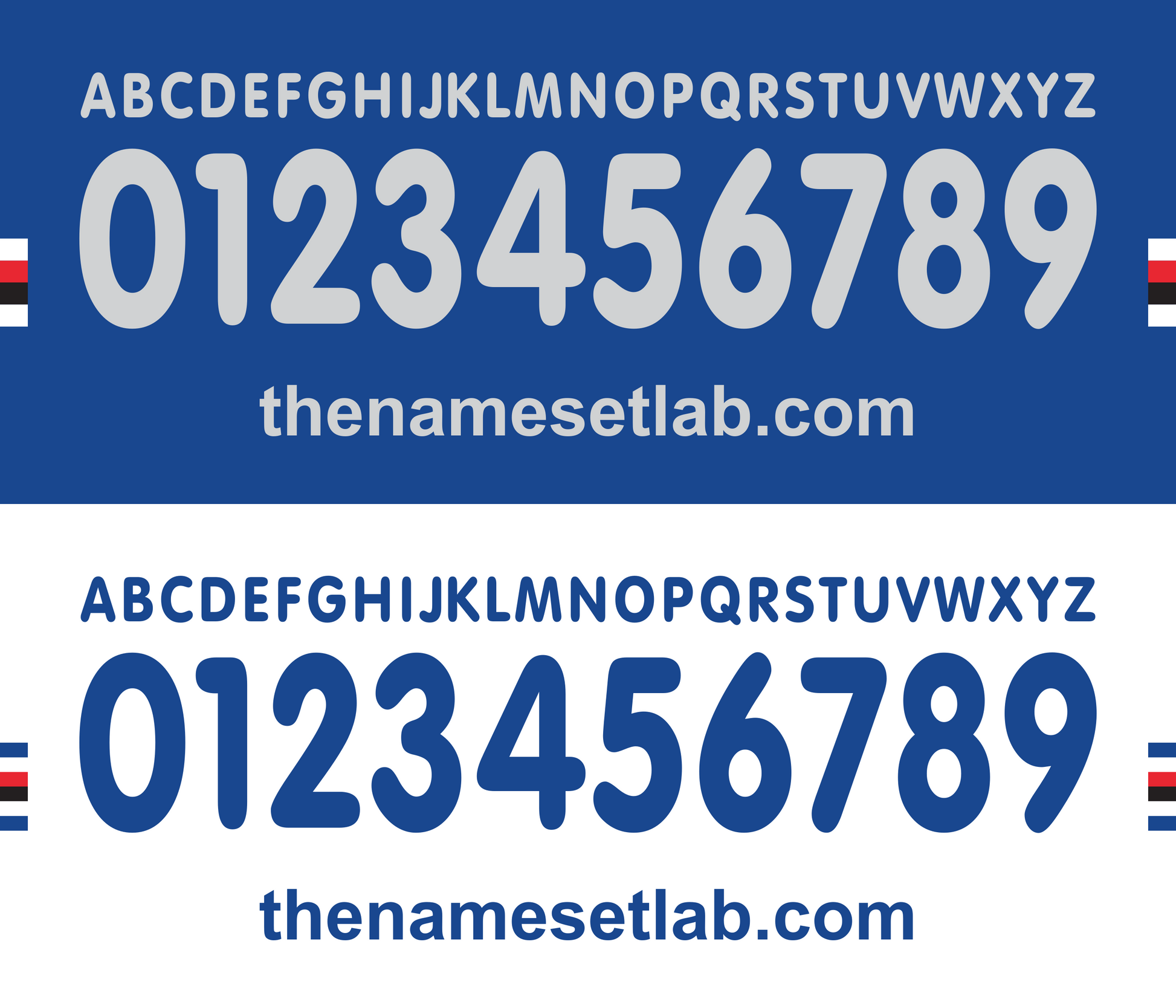 Sampdoria 1999-2001 Nameset Alphabet and number set with 'the namesetlab.com' branding on a blue background
