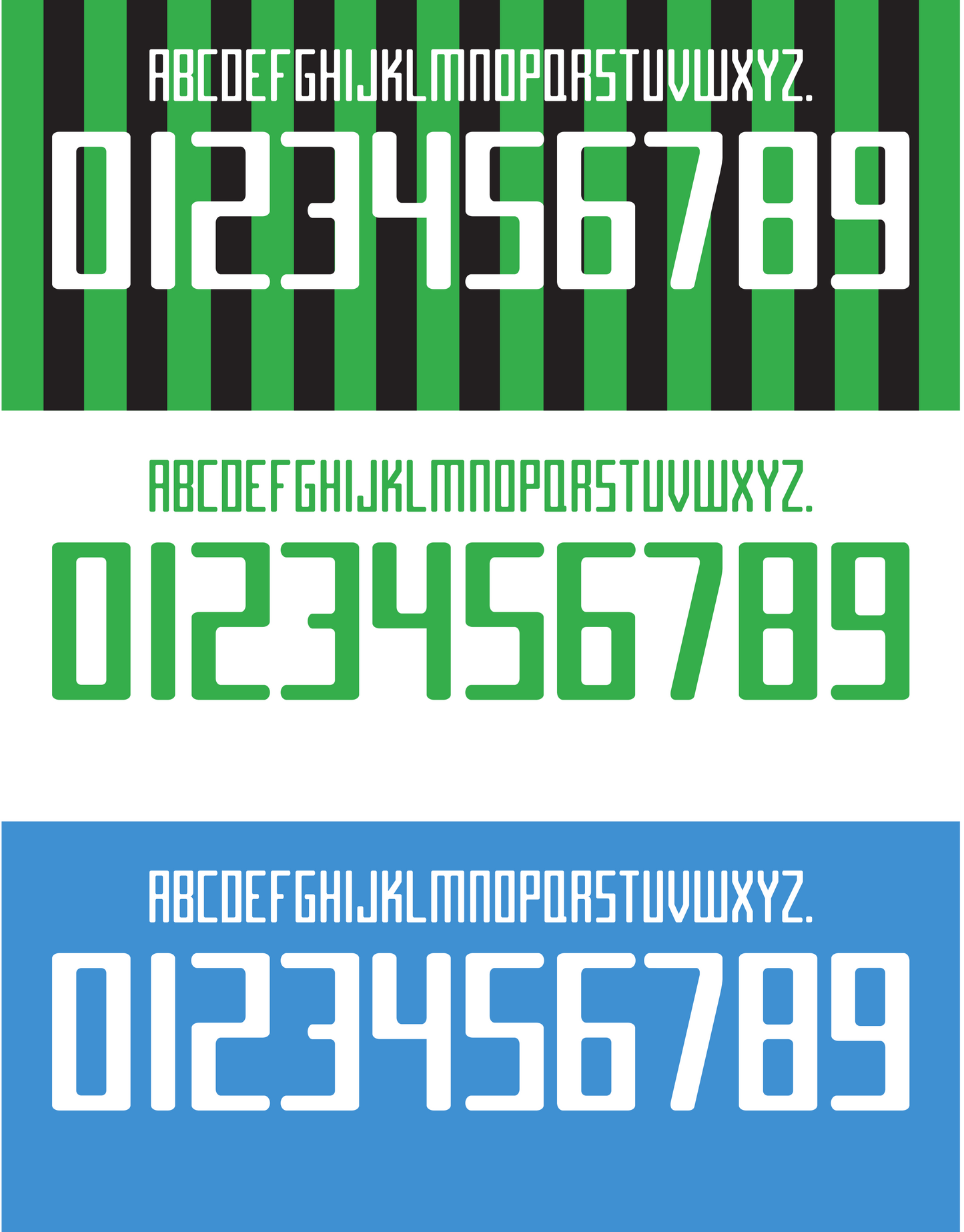 Three sets of Sassuolo 2015-2016 Nameset numbers and letters on different colored backgrounds