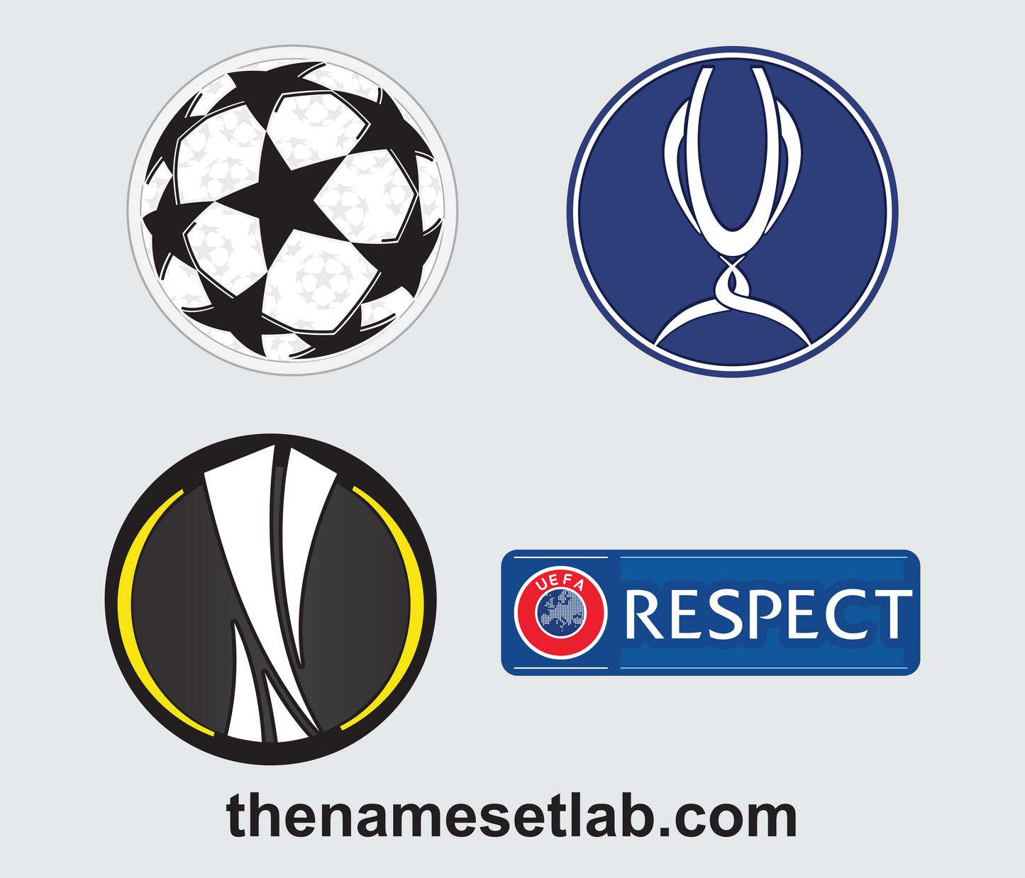 UEFA Respect Patch Set (UCL USC UEL) preview image showing the vector artwork design for this digital download.